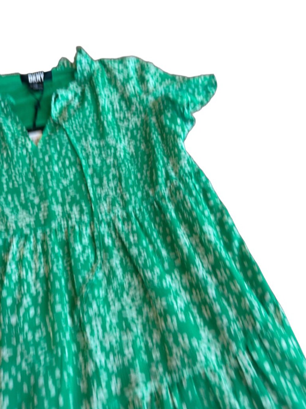 DKNY Green Floral Tiered Dress Ruffle V Neck Flutter Sleeve Size 14 Women's NWT - Picture 3 of 15